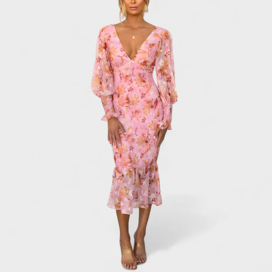 Valeria - Vestido Floral de Gasa Midi