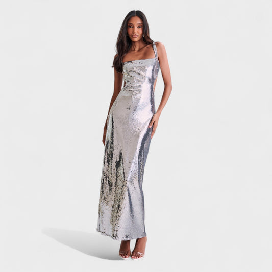 Vestido Gala Plata Sparkle – Edición Nocturna