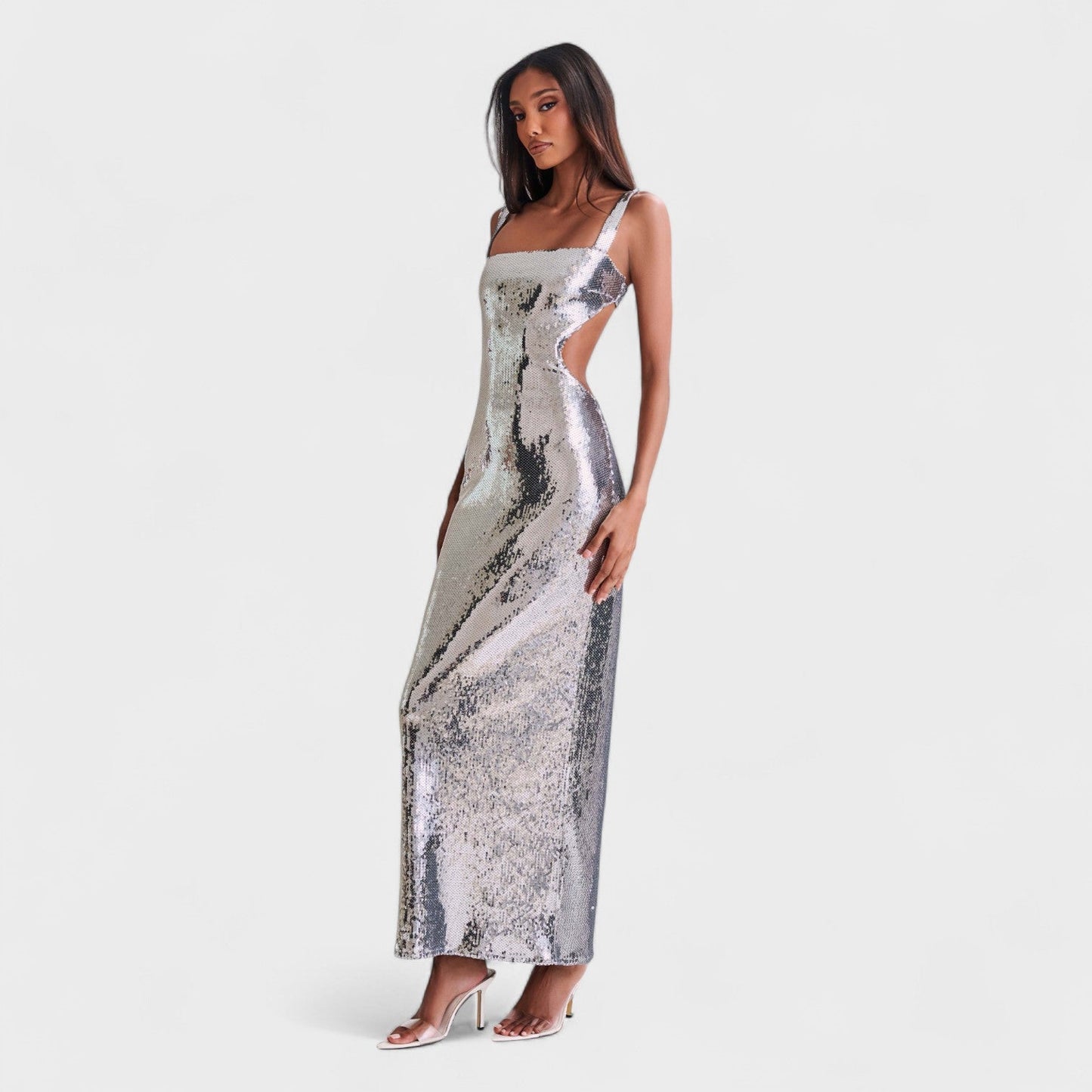Vestido Gala Plata Sparkle – Edición Nocturna