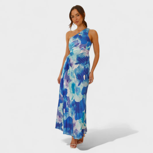 Maribel – Vestido Asimétrico Plisado Floral