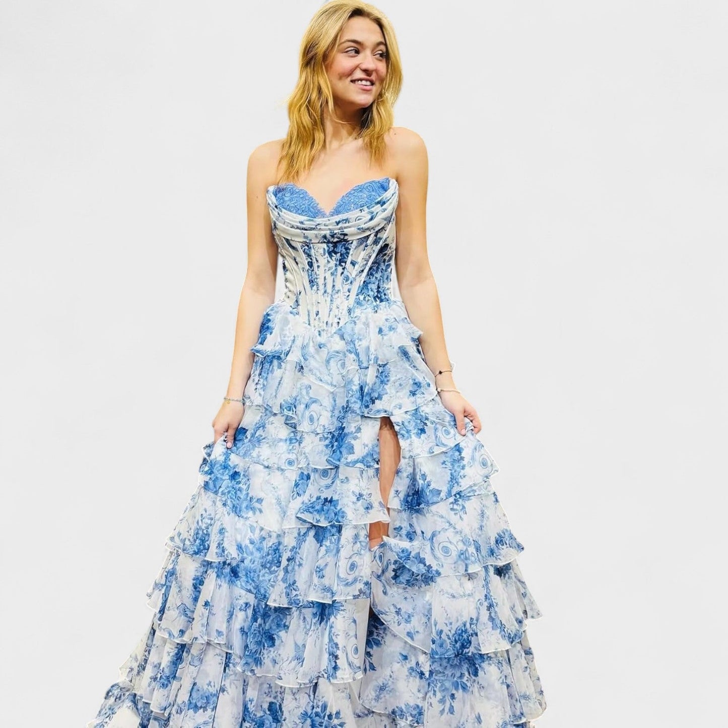 Florencia Azul – Vestido Corset con Volantes