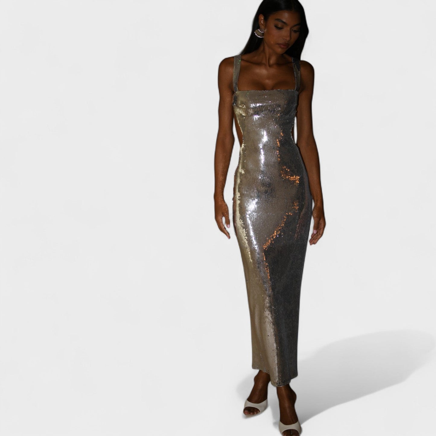 Vestido Gala Plata Sparkle – Edición Nocturna
