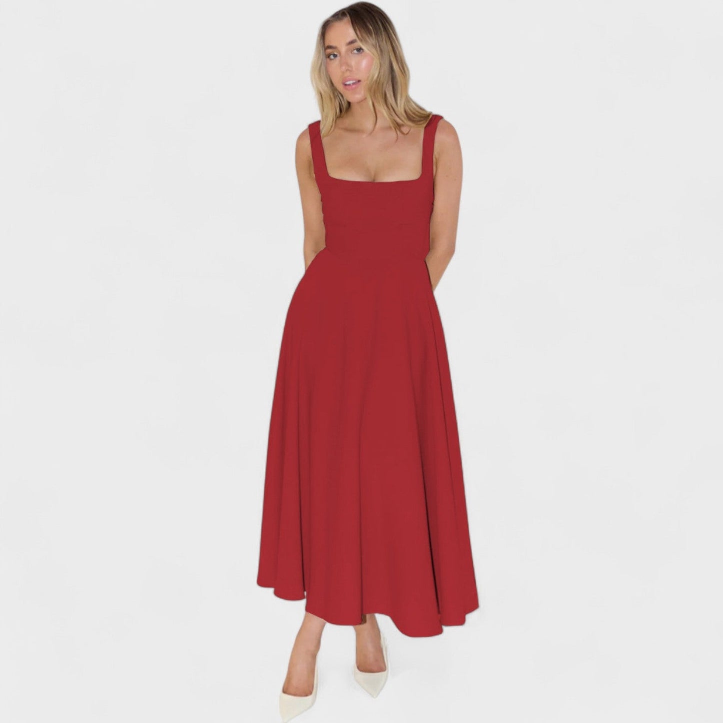 Maribel – Vestido Midi con Escote Cuadrado