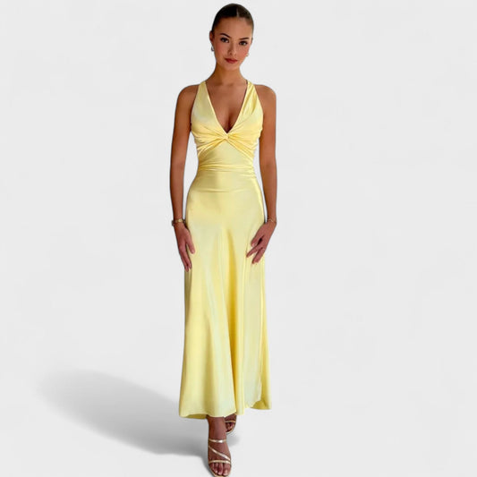 Vestido Largode Satén con Espalda Descubierta para Fiest - Adela