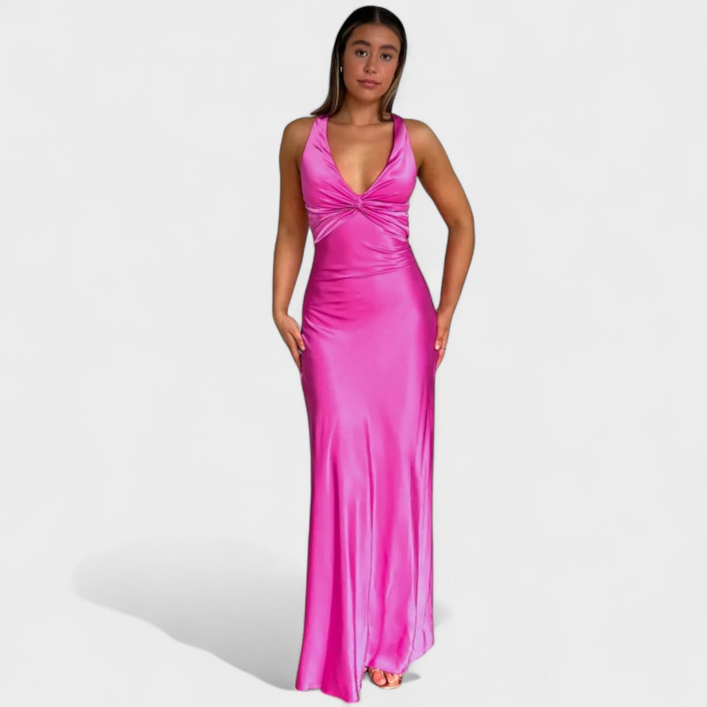 Vestido Largode Satén con Espalda Descubierta para Fiest - Adela