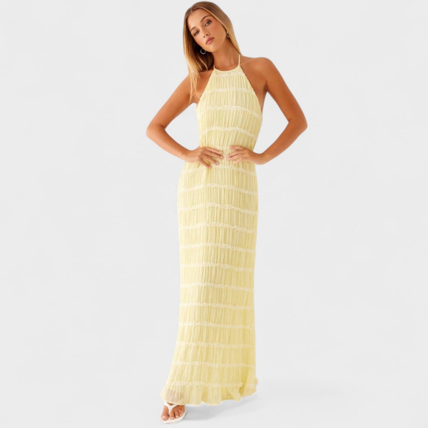 ADELINE - VESTIDO LARGO CON CUELLO HALTER ADELINE - VESTIDO LARGO CON CUELLO HALTER Rita Amarillo S