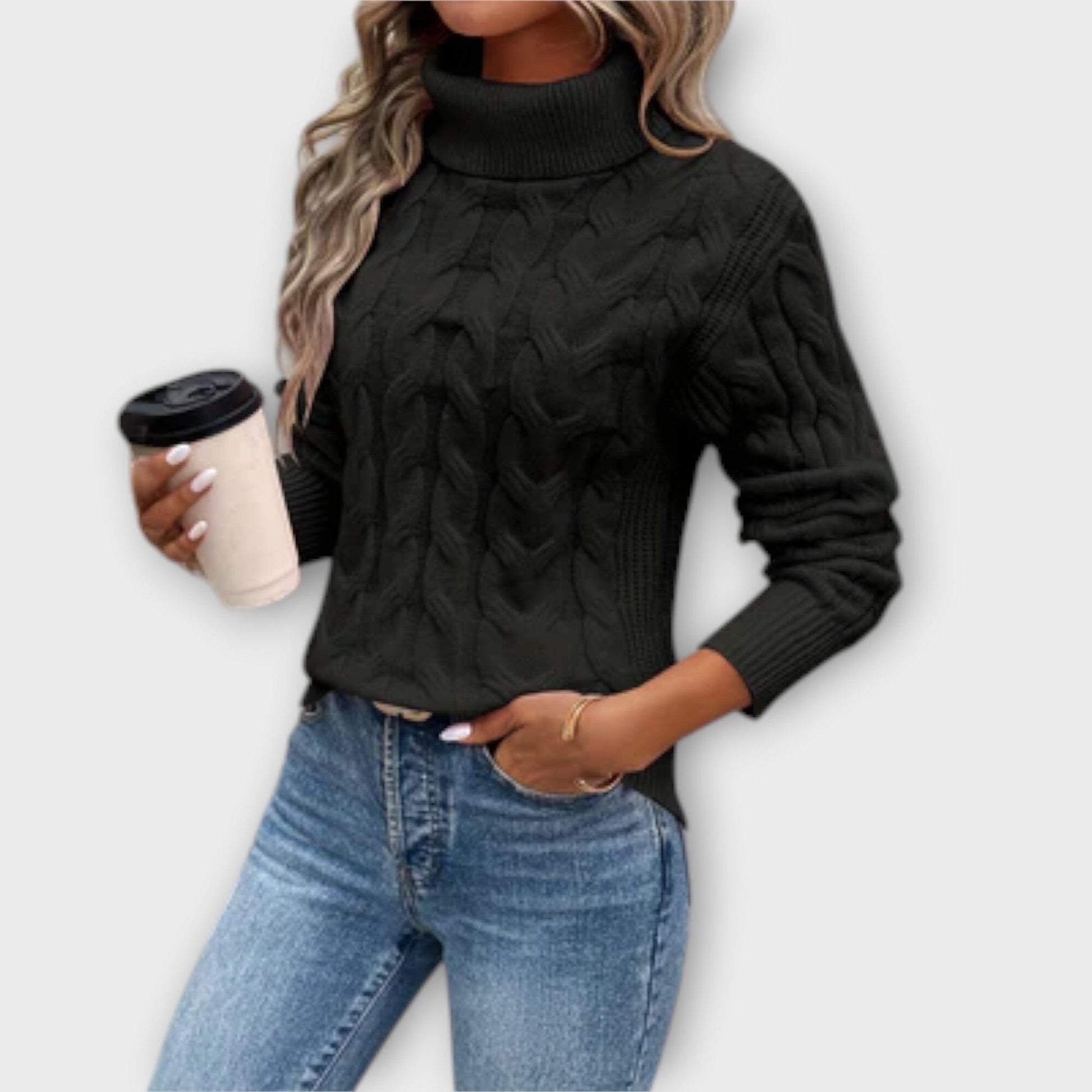 Amelia – Elegante Strickrollkragenpullover Amelia – Elegante Strickrollkragenpullover A minha loja Negro S