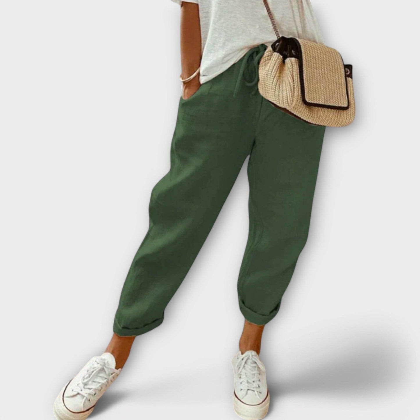 Bibi – Pantalón de lino moderno y casual Bibi – Pantalón de lino moderno y casual A minha loja Verde XS