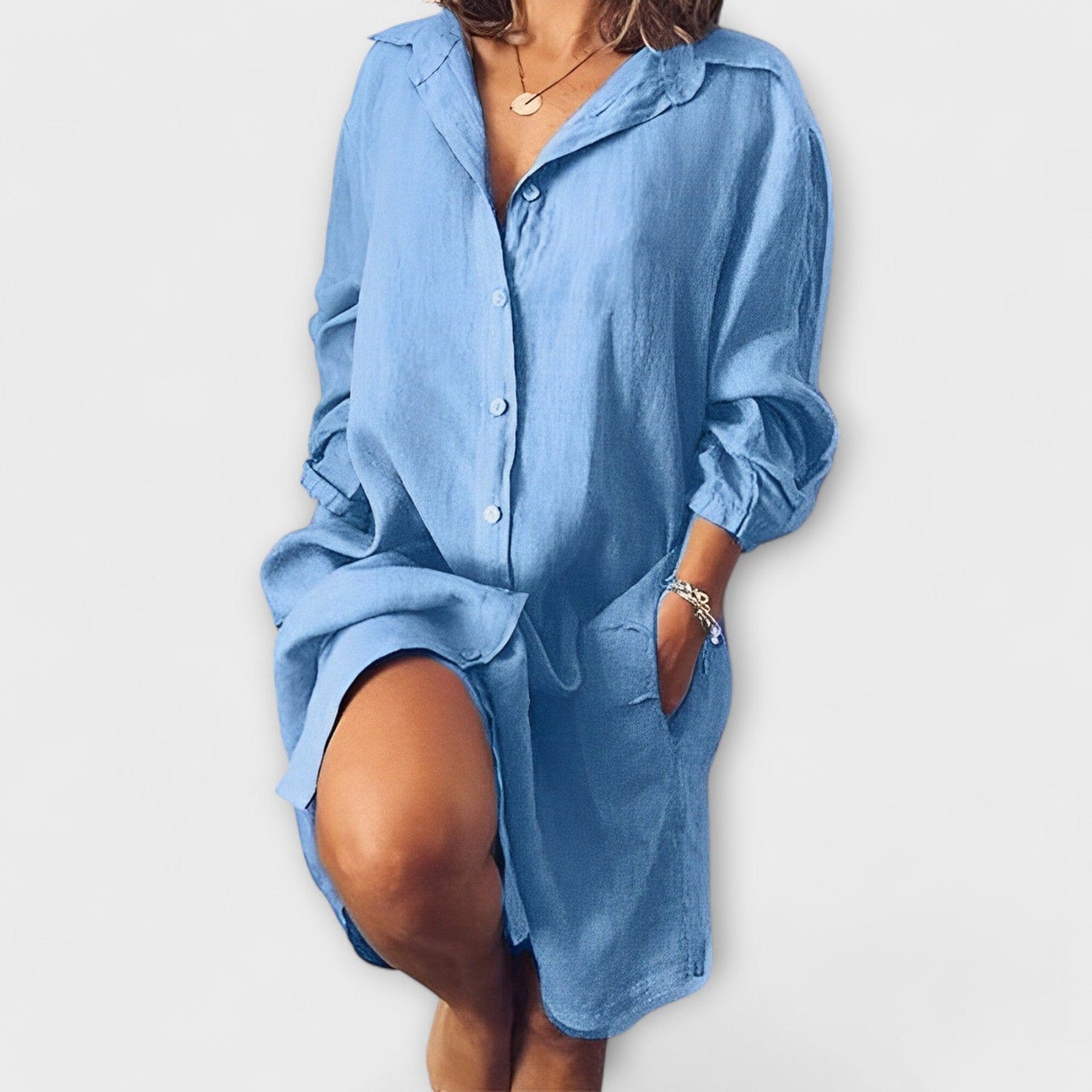 Blusa Casual de Lino para el Día a Día Blusa Casual de Lino para el Día a Día A minha loja Hellblau S