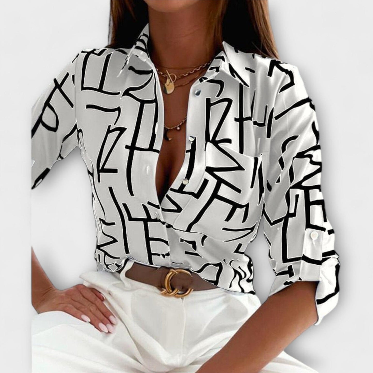 Blusa con Cuello Clásico Blusa con Cuello Clásico A minha loja Weißer Schriftzug S