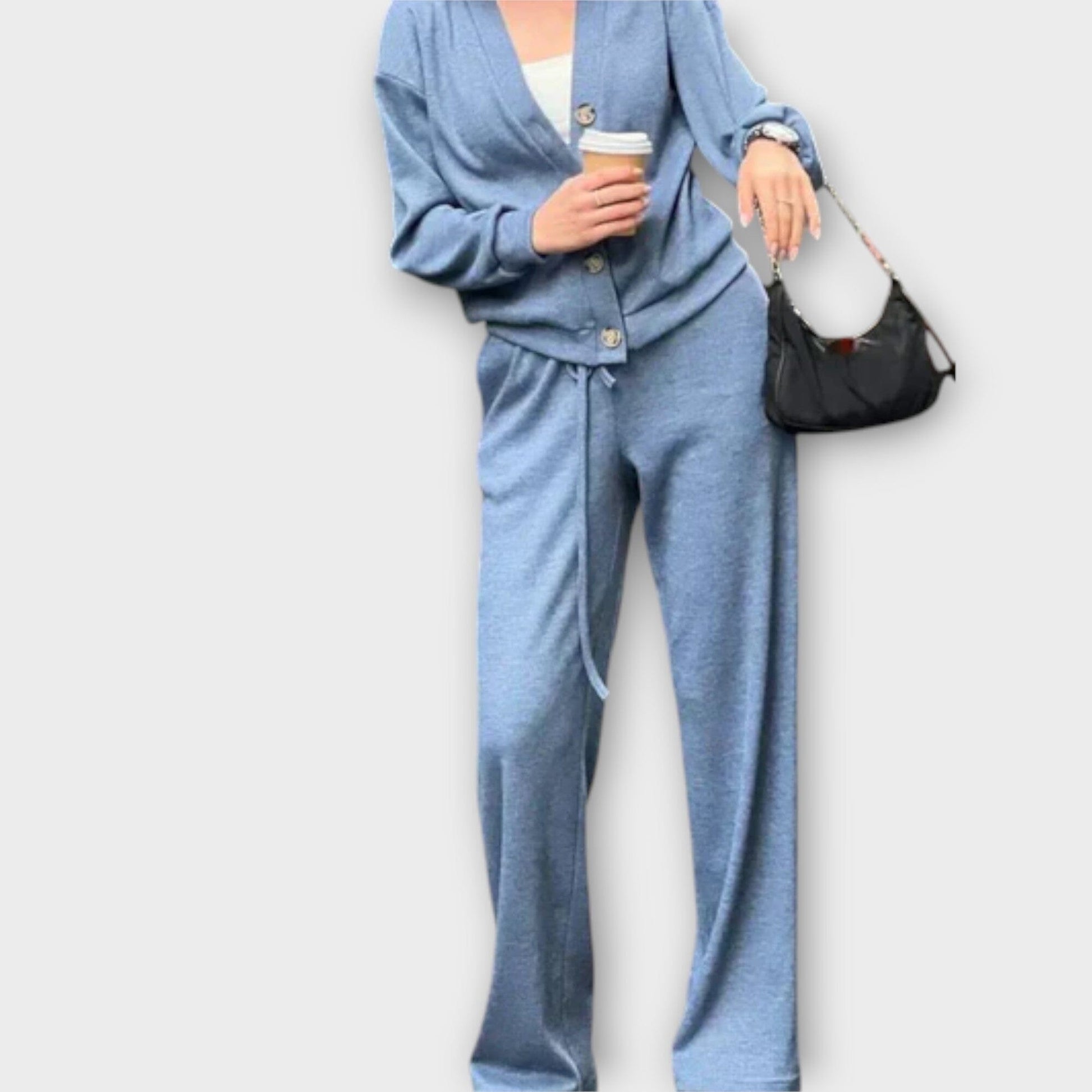 Chantal – Conjunto de Cardigan y Pantalones Chantal – Conjunto de Cardigan y Pantalones A minha loja Azul S