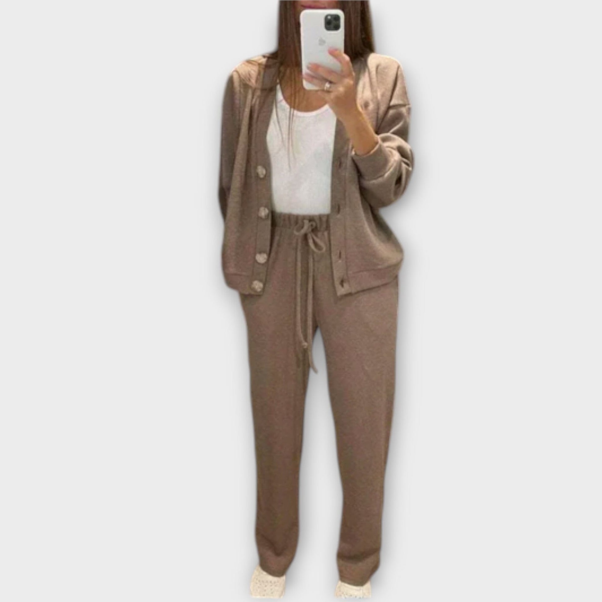 Chantal – Conjunto de Cardigan y Pantalones Chantal – Conjunto de Cardigan y Pantalones A minha loja Khaki S