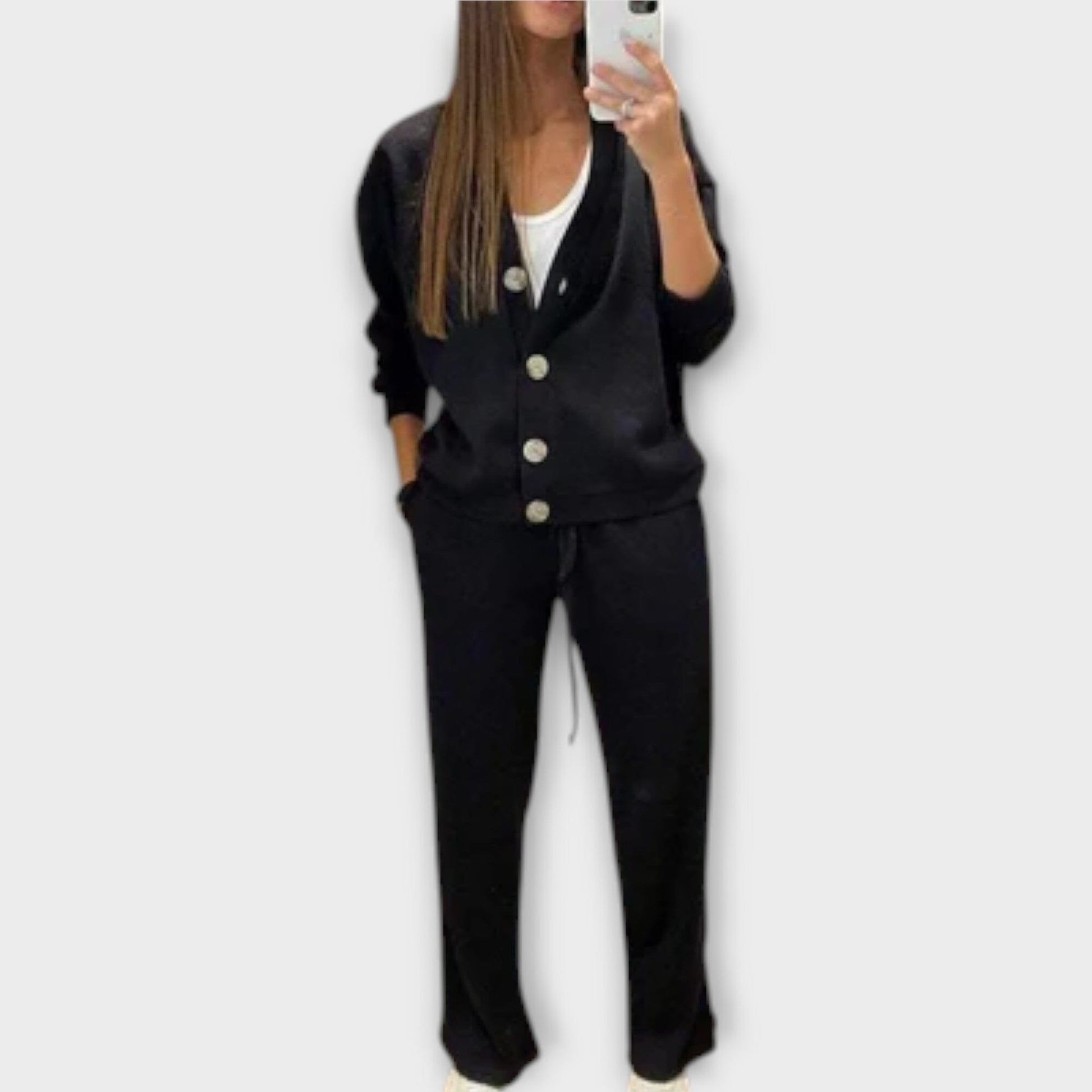 Chantal – Conjunto de Cardigan y Pantalones Chantal – Conjunto de Cardigan y Pantalones A minha loja Negro S