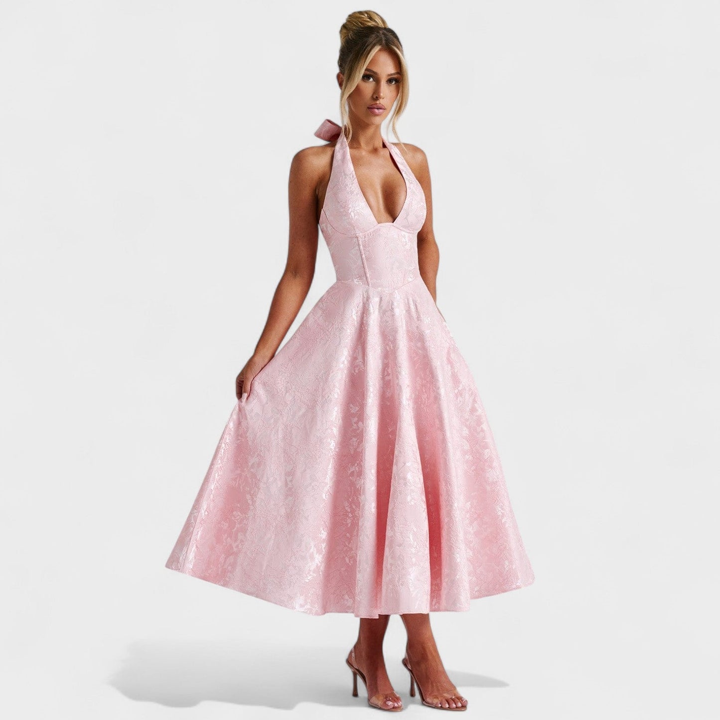 Effie – Vestido Midi Texturizado con Escote Halter