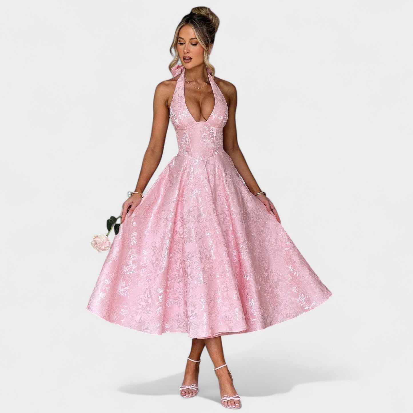 Effie – Vestido Midi Texturizado con Escote Halter