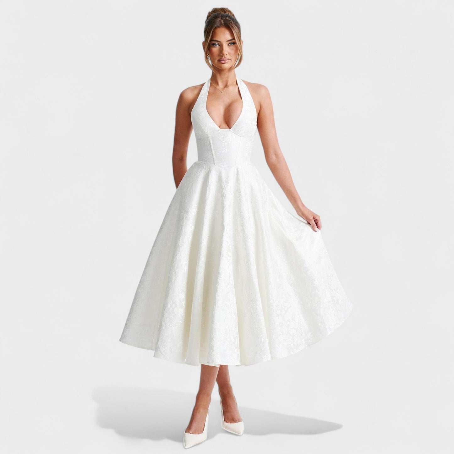 Effie – Vestido Midi Texturizado con Escote Halter