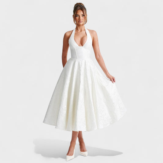 Effie – Vestido Midi Texturizado con Escote Halter