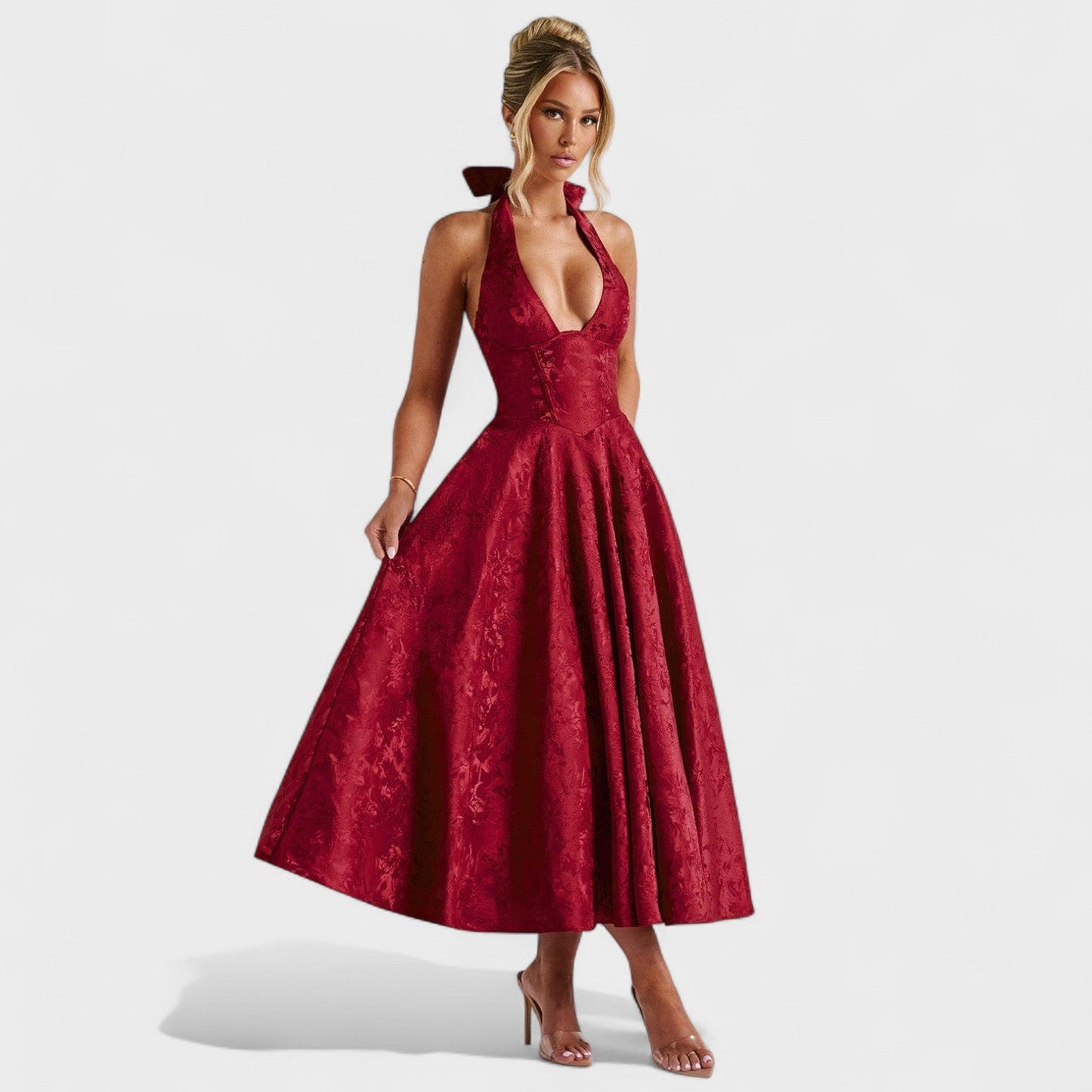 Effie – Vestido Midi Texturizado con Escote Halter