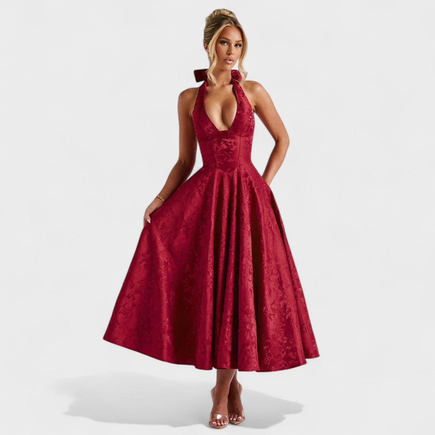 Effie – Vestido Midi Texturizado con Escote Halter