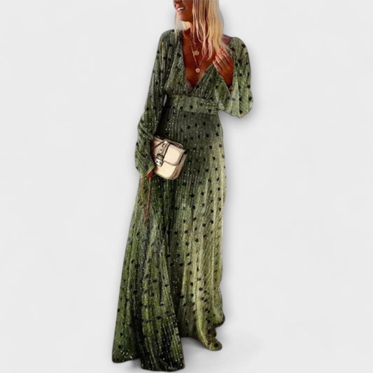 Elegante vestido largo con estampado de lunares Elegante vestido largo con estampado de lunares A minha loja