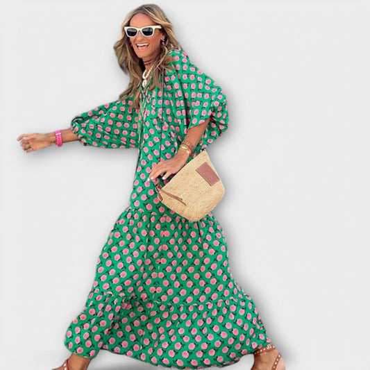 Elegante vestido largo con estampado geométrico Elegante vestido largo con estampado geométrico A minha loja