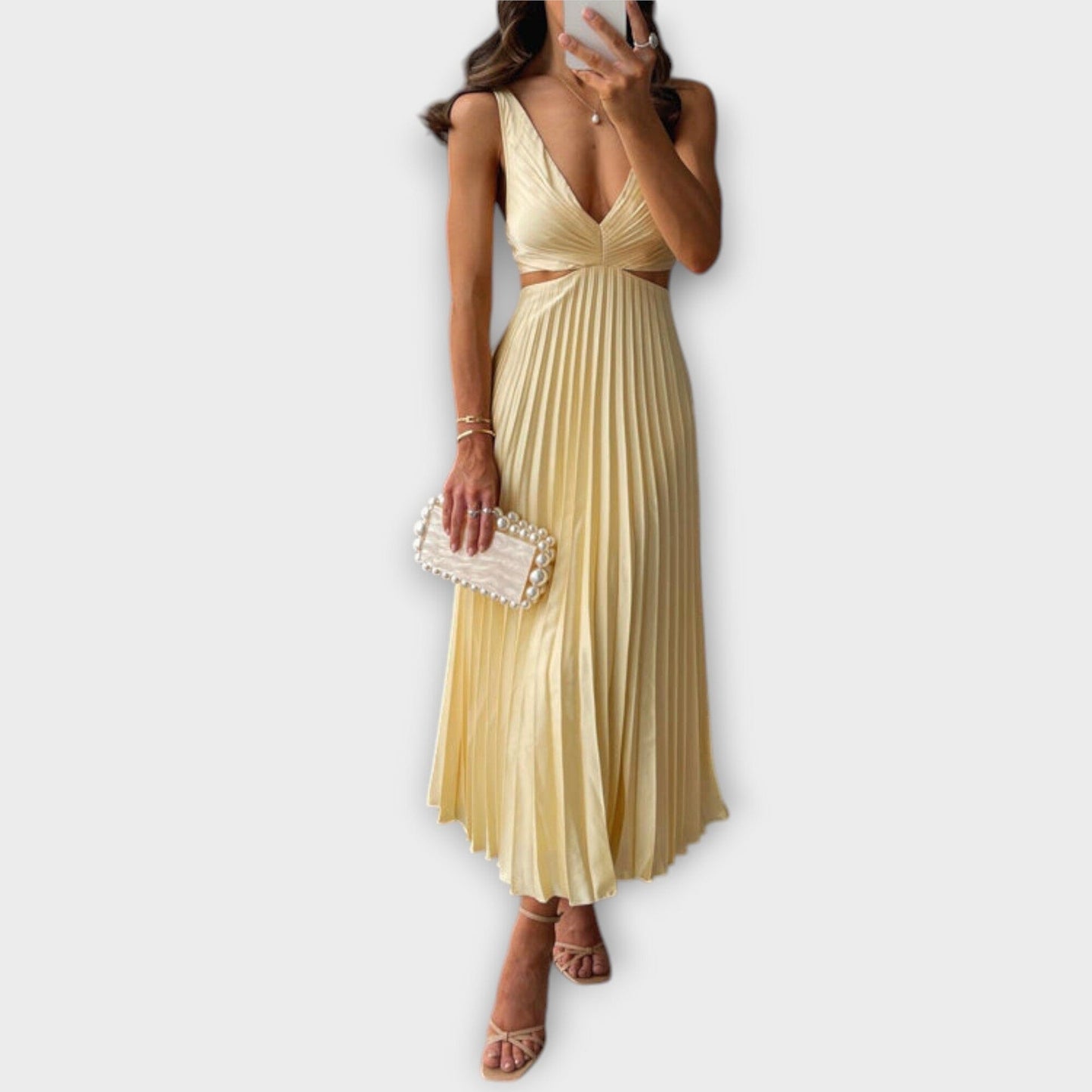 Elegante vestido midi de noche con plisado Elegante vestido midi de noche con plisado A minha loja Gelb S