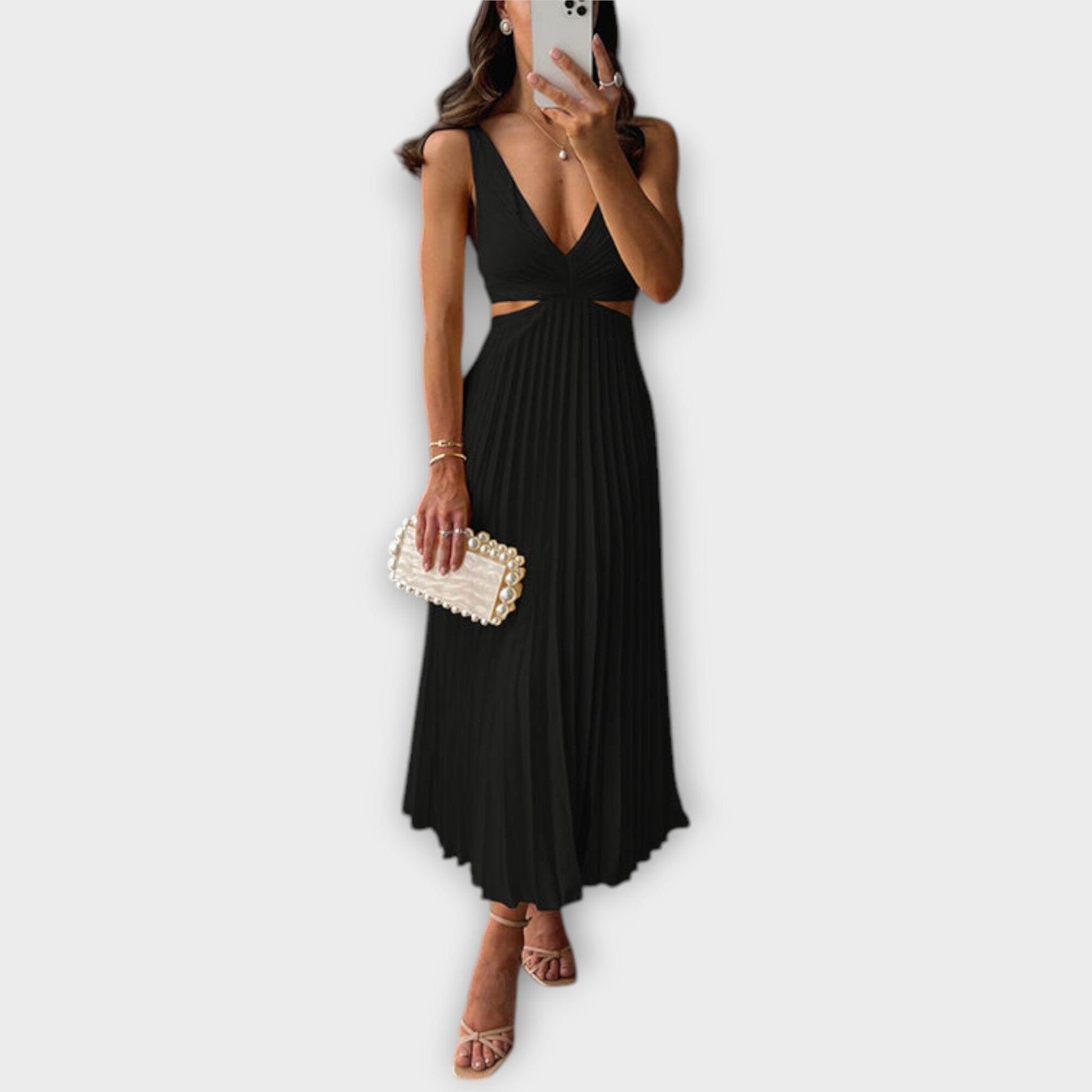 Elegante vestido midi de noche con plisado Elegante vestido midi de noche con plisado A minha loja Negro S
