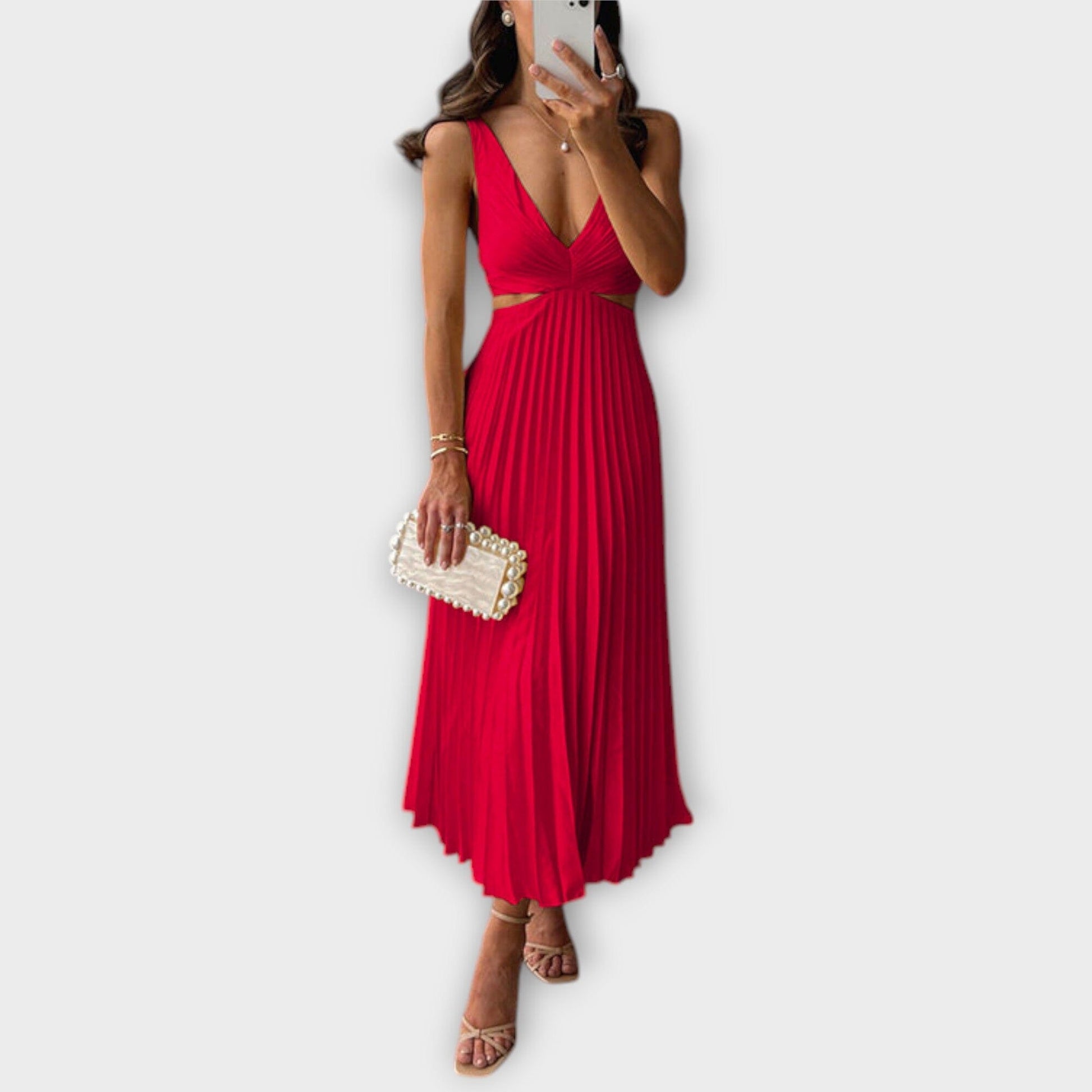 Elegante vestido midi de noche con plisado Elegante vestido midi de noche con plisado A minha loja Rojo S