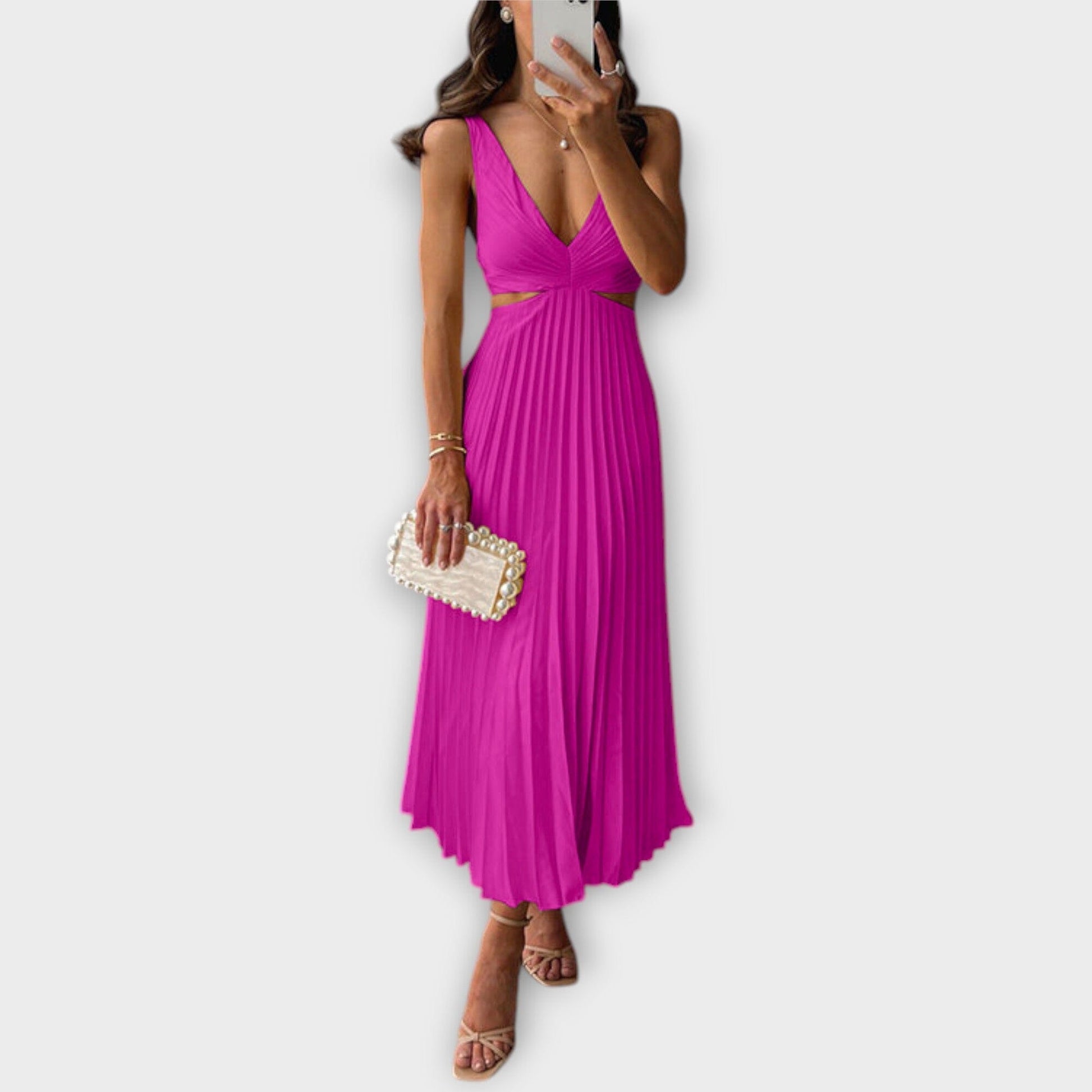 Elegante vestido midi de noche con plisado Elegante vestido midi de noche con plisado A minha loja Rosa S