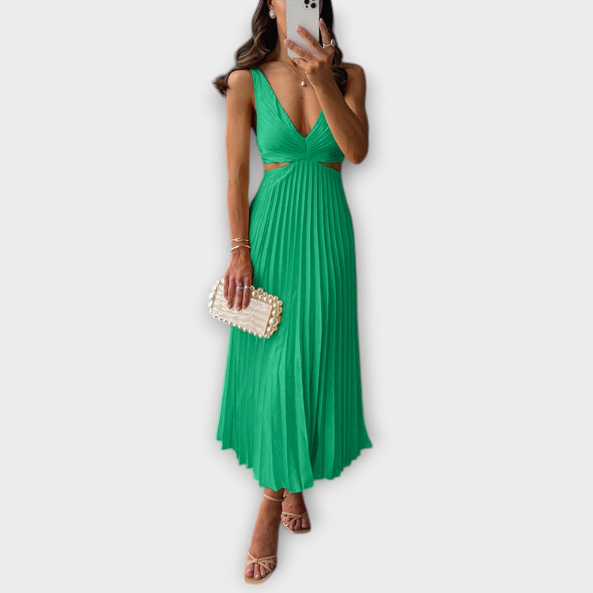 Elegante vestido midi de noche con plisado Elegante vestido midi de noche con plisado A minha loja Verde S