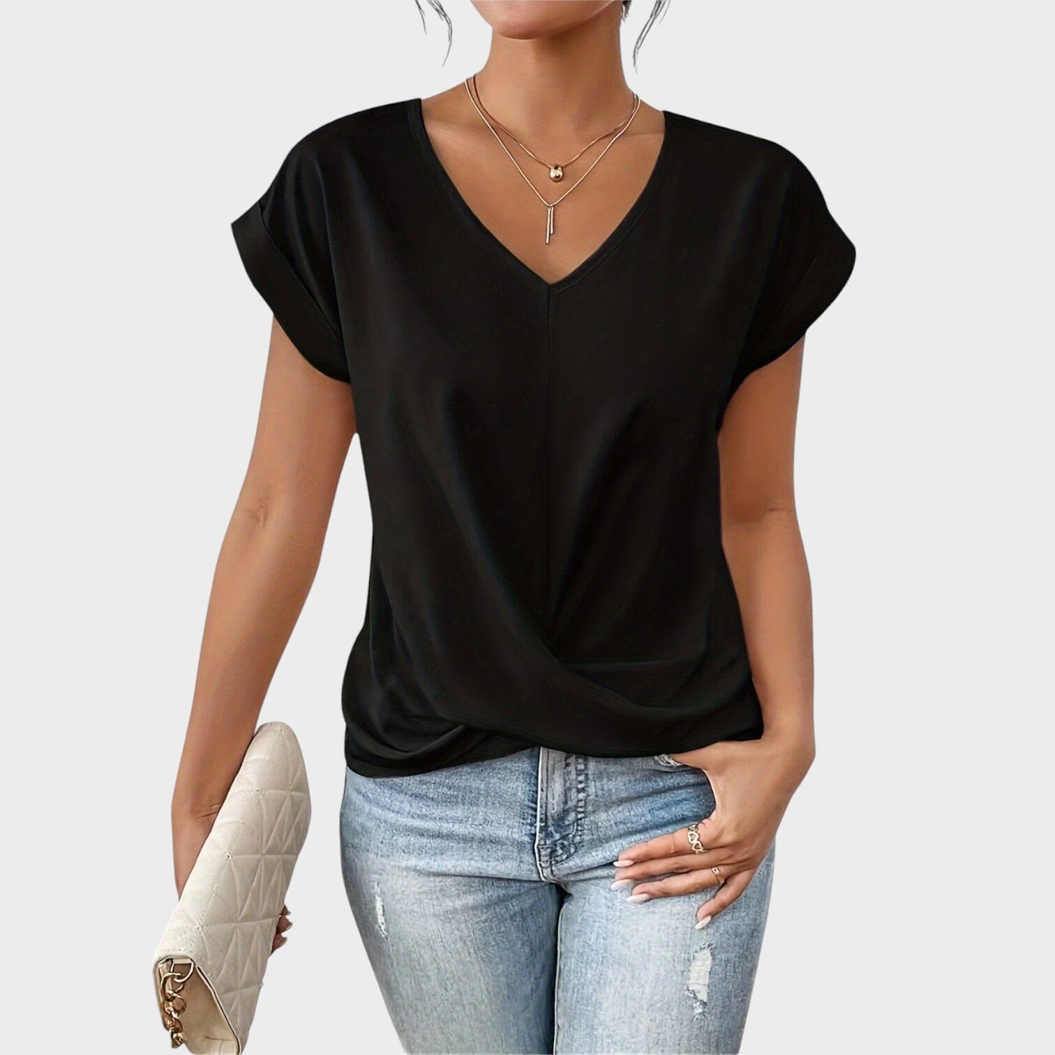 Eloise | Blusa con escote en V y detalle de nudo Eloise | Blusa con escote en V y detalle de nudo Rita Negro S