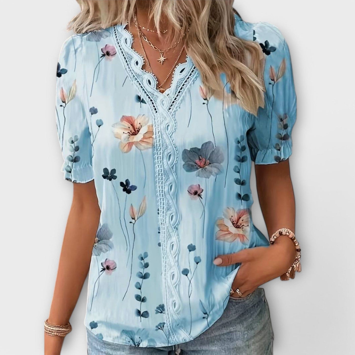 Emily - Blusa de Moda con Escote en V Emily - Blusa de Moda con Escote en V A minha loja Azul XS