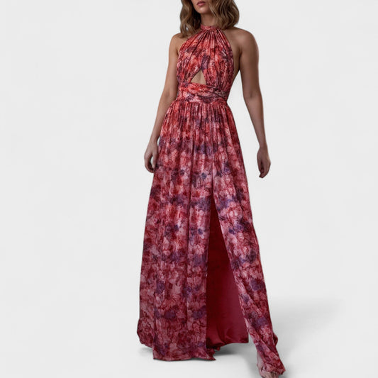 Floraria – Vestido Largo Halter con Espalda Abierta