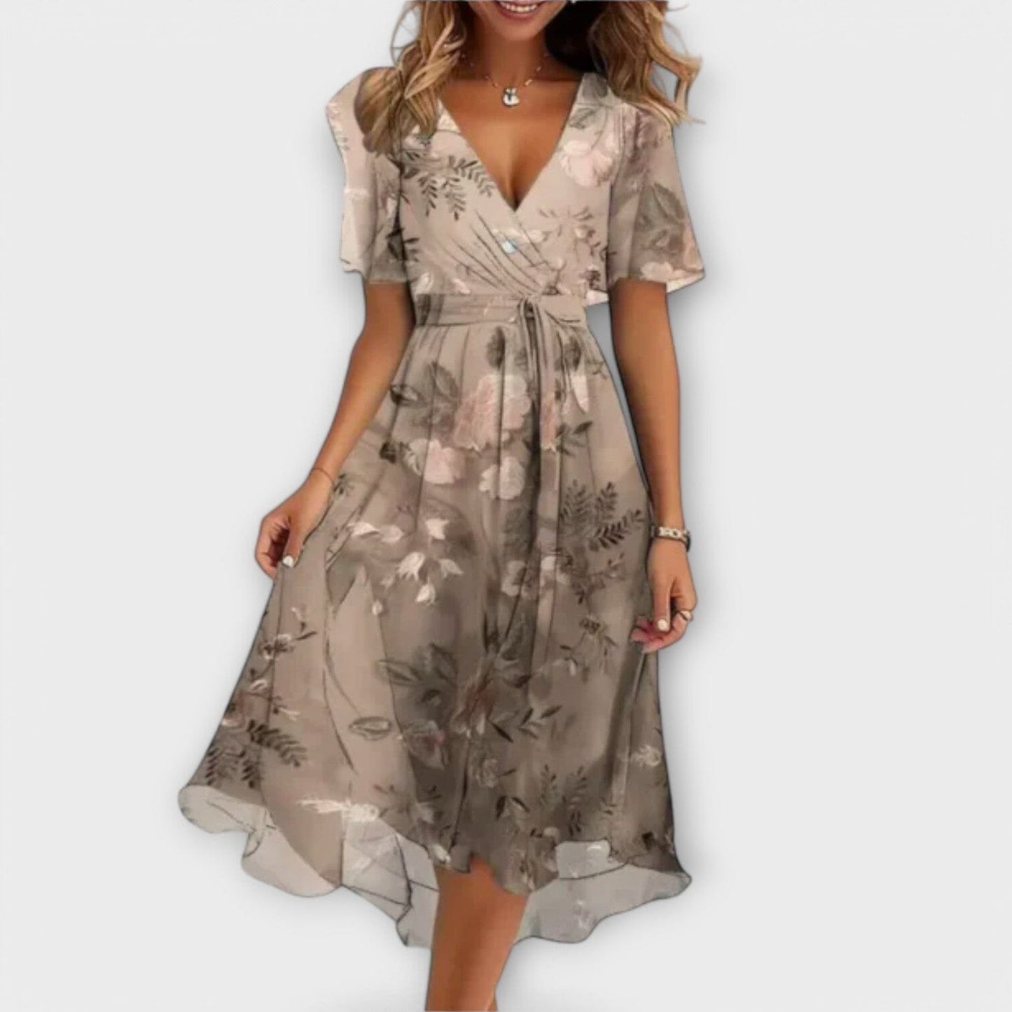 Isabella – Vestido para mujer con escote en V Isabella – Vestido para mujer con escote en V A minha loja Beige XS