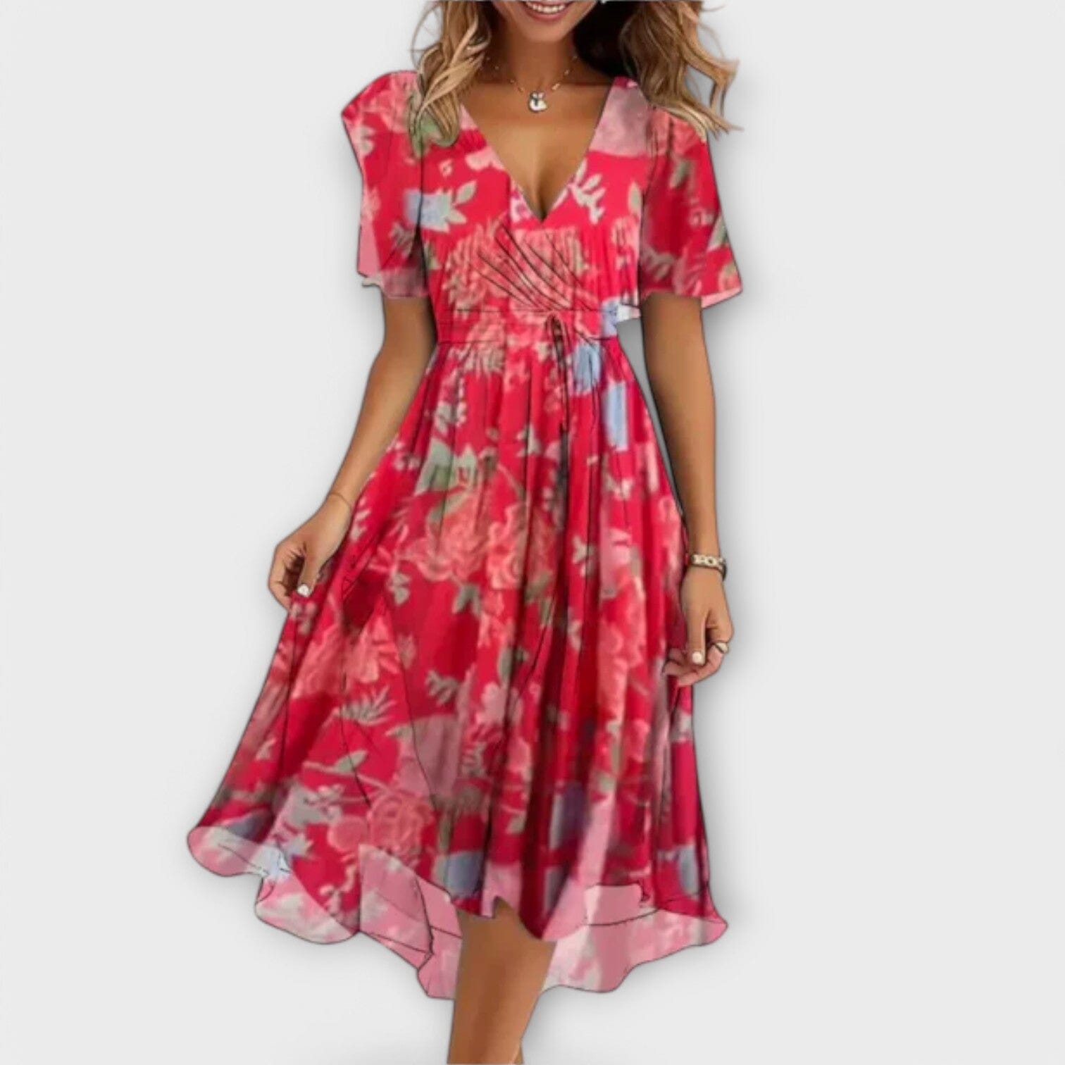Isabella – Vestido para mujer con escote en V Isabella – Vestido para mujer con escote en V A minha loja Rosa XS