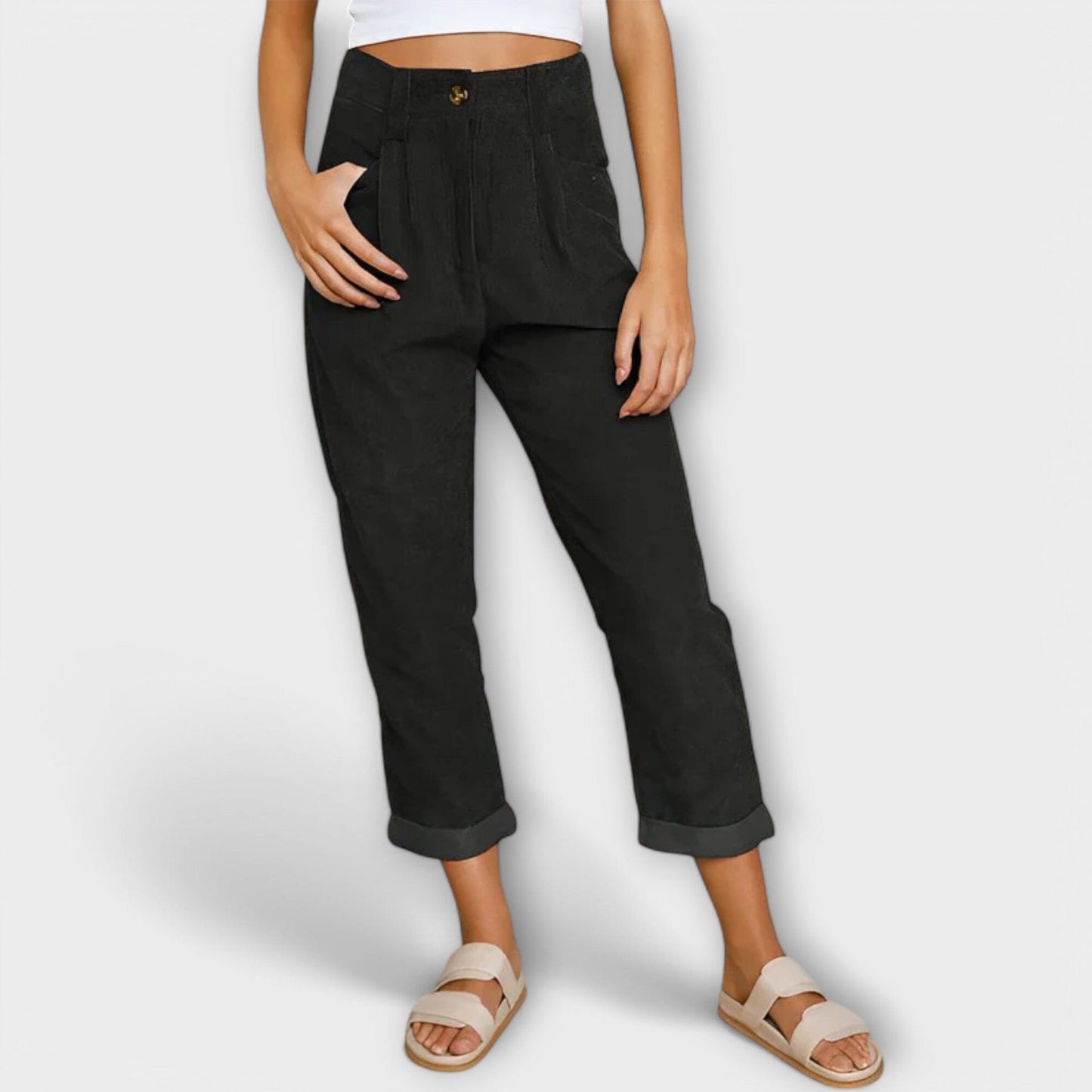 Jana – Pantalón de pana moderno Jana – Pantalón de pana moderno A minha loja Negro XS