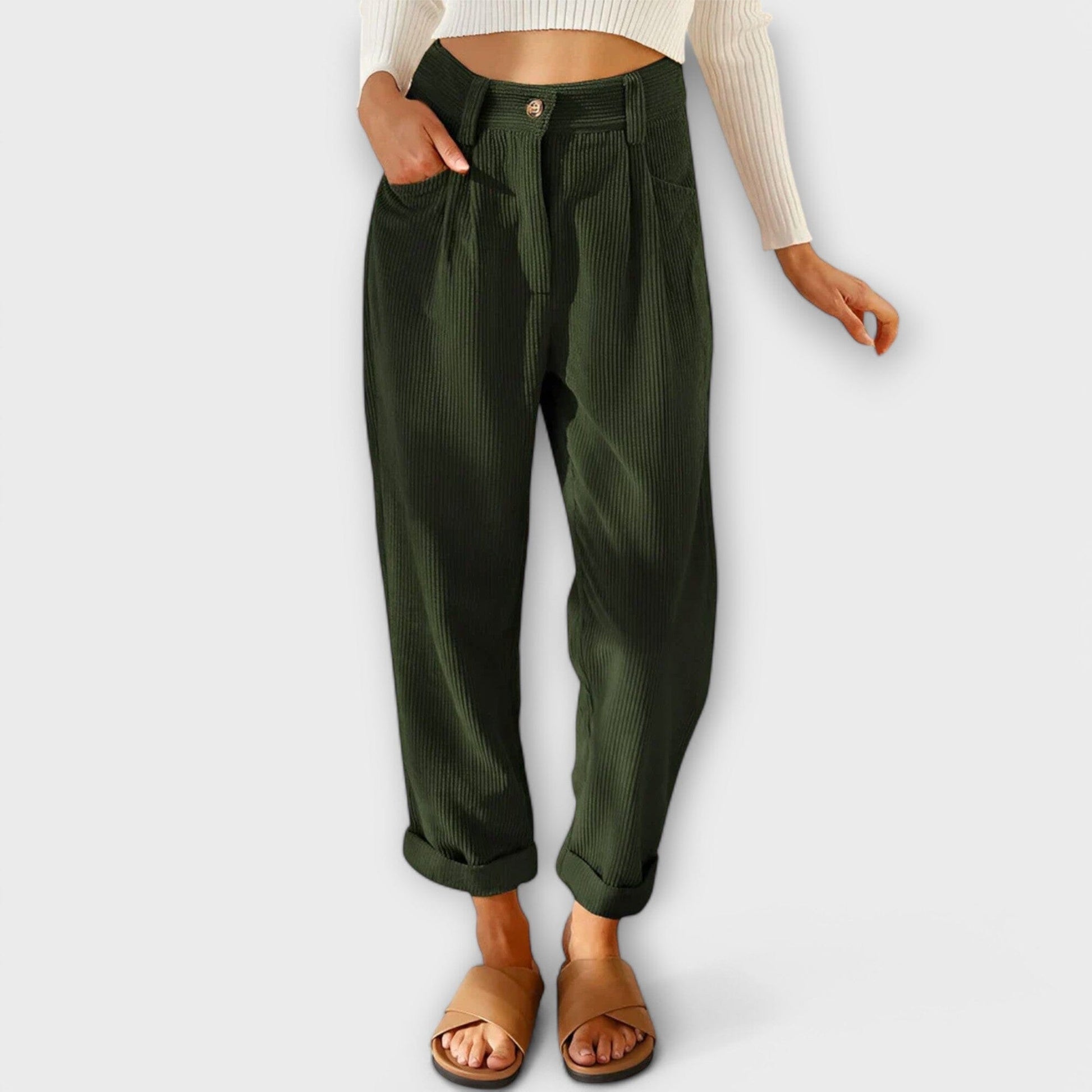 Jana – Pantalón de pana moderno Jana – Pantalón de pana moderno A minha loja Verde XS
