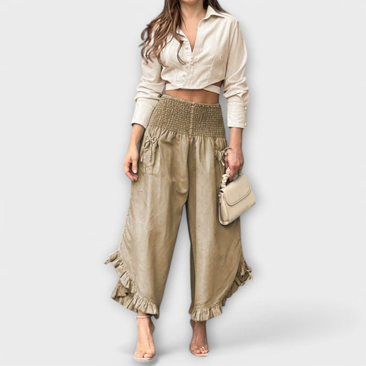 Jaya – Pantalón de lino relajado con pliegues modernos Jaya – Pantalón de lino relajado con pliegues modernos A minha loja Beige S