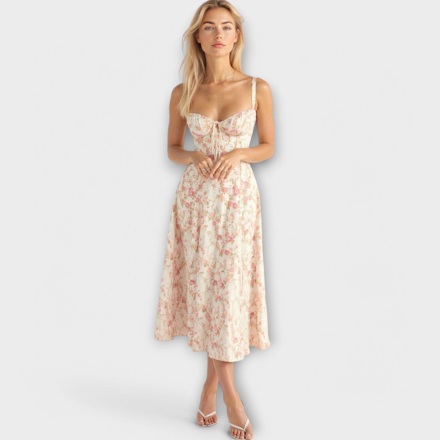 Kiana – Vestido midi con corsé Kiana – Vestido midi con corsé A minha loja Rosa S