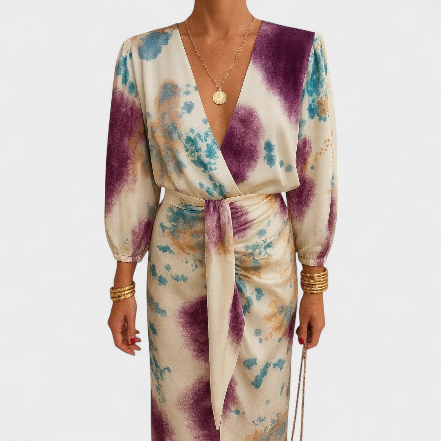 Larissa – Vestido cruzado con estampado artístico
