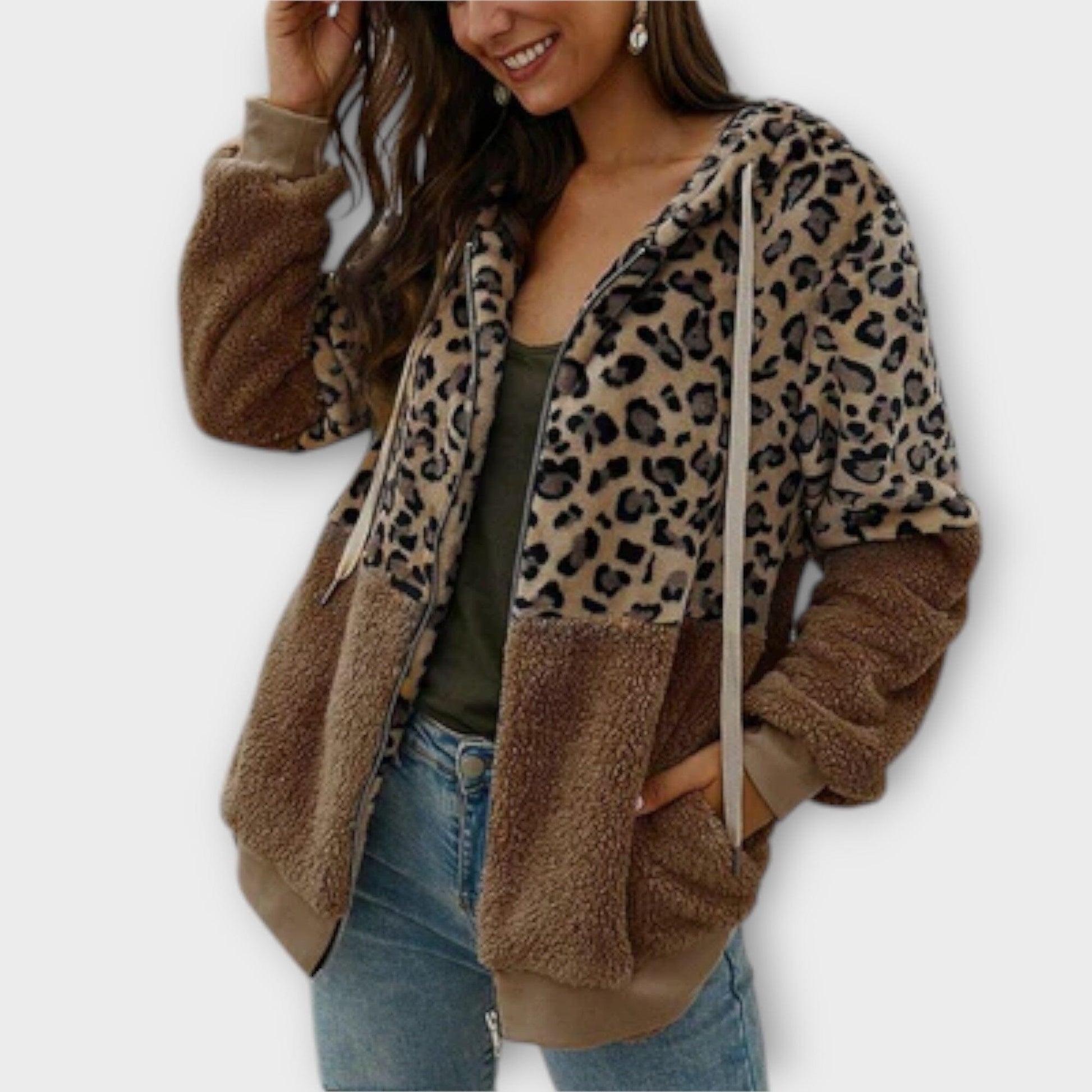 Lea – Sudadera con Capucha de Forro Polar y Diseño de Leopardo Lea – Sudadera con Capucha de Forro Polar y Diseño de Leopardo A minha loja Braun S