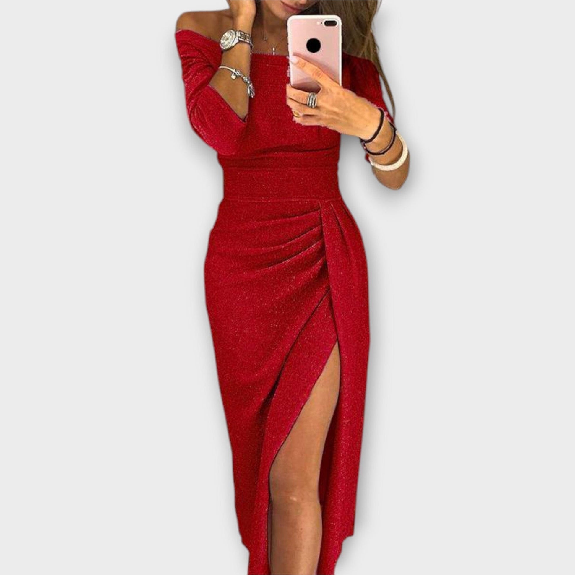 Lena – Elegante vestido off-shoulder Lena – Elegante vestido off-shoulder A minha loja Rojo S