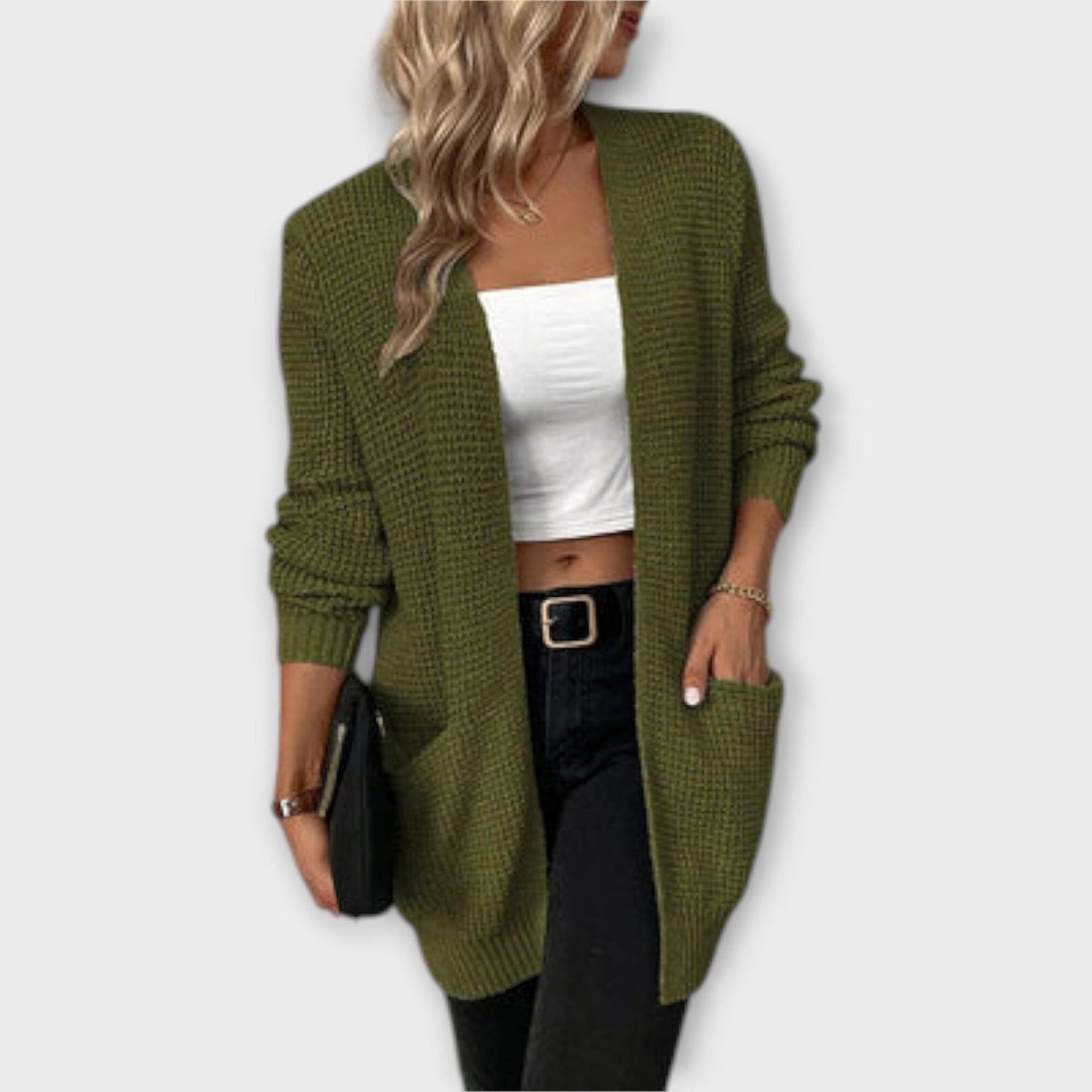 Nancy – Cárdigan de Punto Casual con Bolsillos Nancy – Cárdigan de Punto Casual con Bolsillos A minha loja Armee grün S
