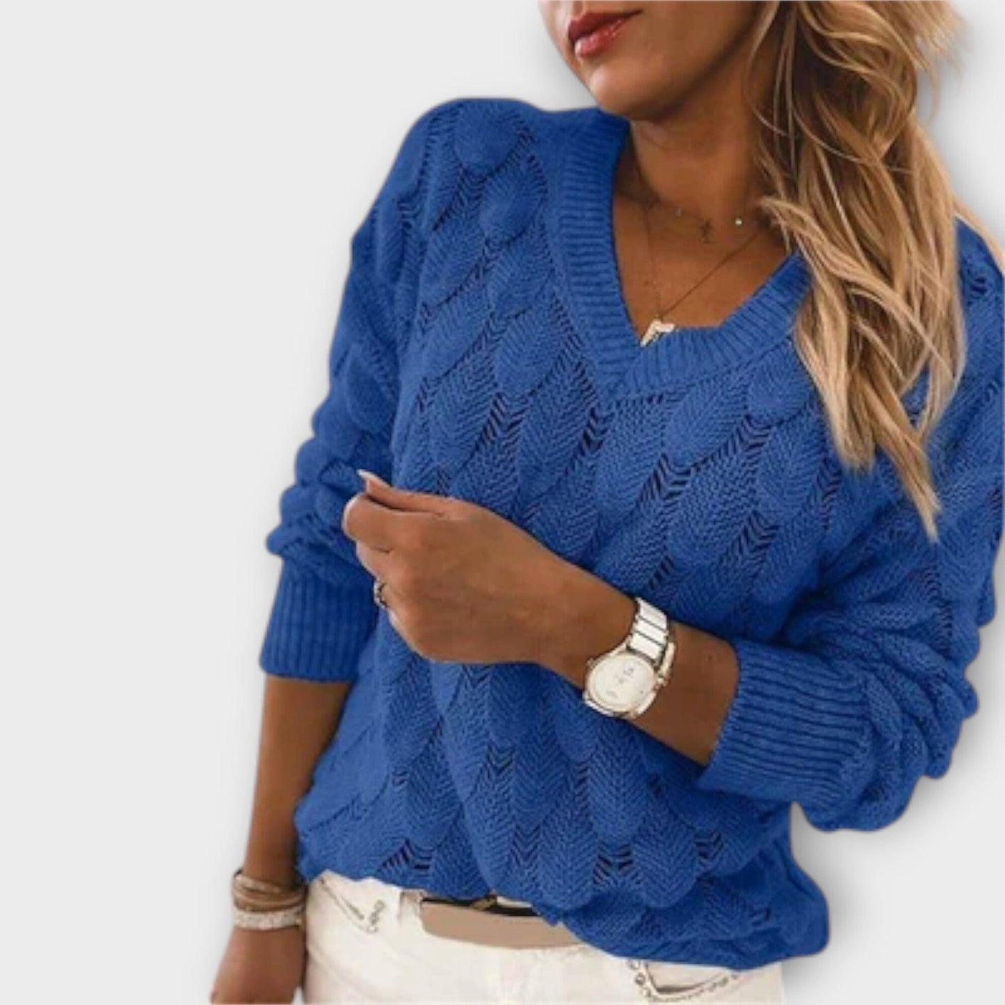Noemier – Suéter con Escote en V Noemier – Suéter con Escote en V A minha loja Azul S