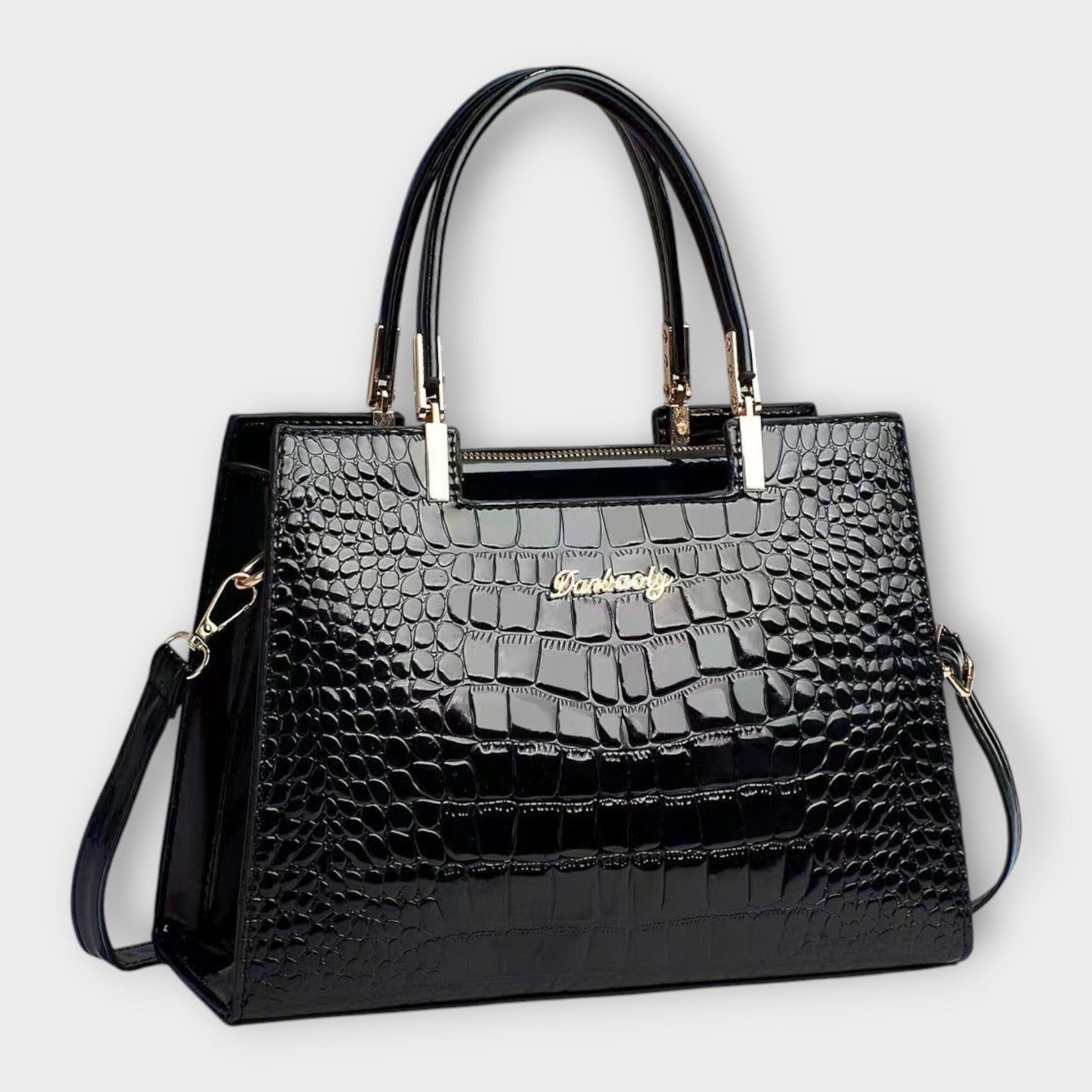 Rita. – Bolso de mano efecto cocodrilo brillante Rita. – Bolso de mano efecto cocodrilo brillante Rita Negro