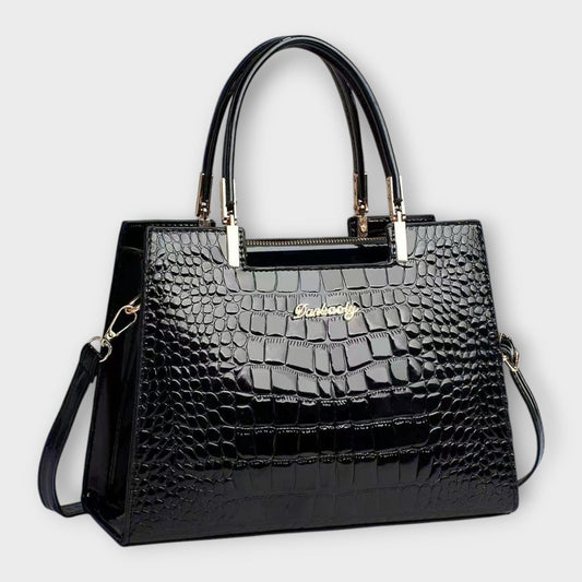 Rita. – Bolso de mano efecto cocodrilo brillante Rita. – Bolso de mano efecto cocodrilo brillante Rita Negro
