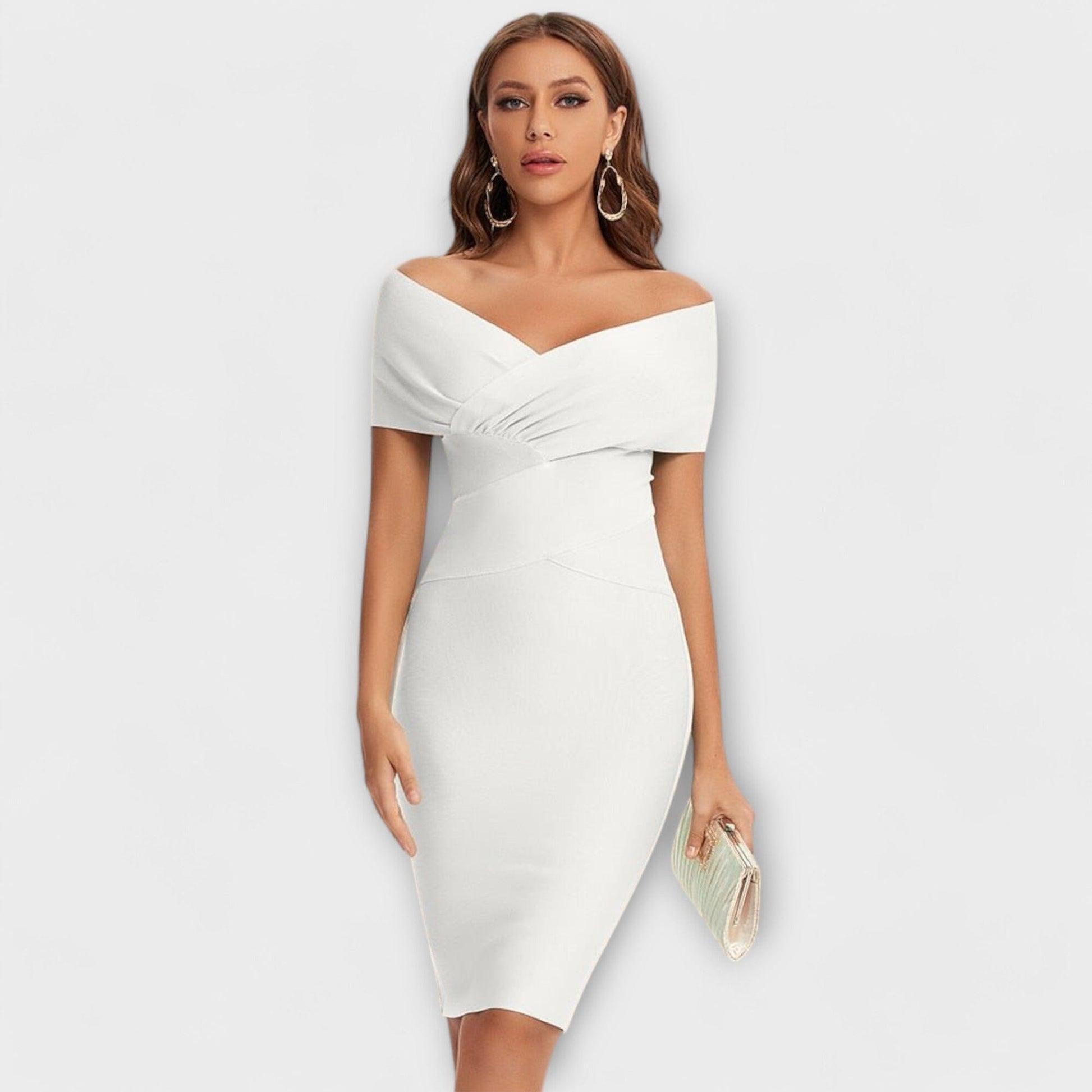 Vestido elegante con escote en V Vestido elegante con escote en V A minha loja Blanco XS