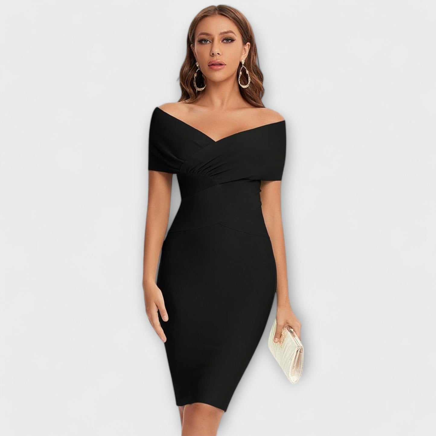 Vestido elegante con escote en V Vestido elegante con escote en V A minha loja Negro XS