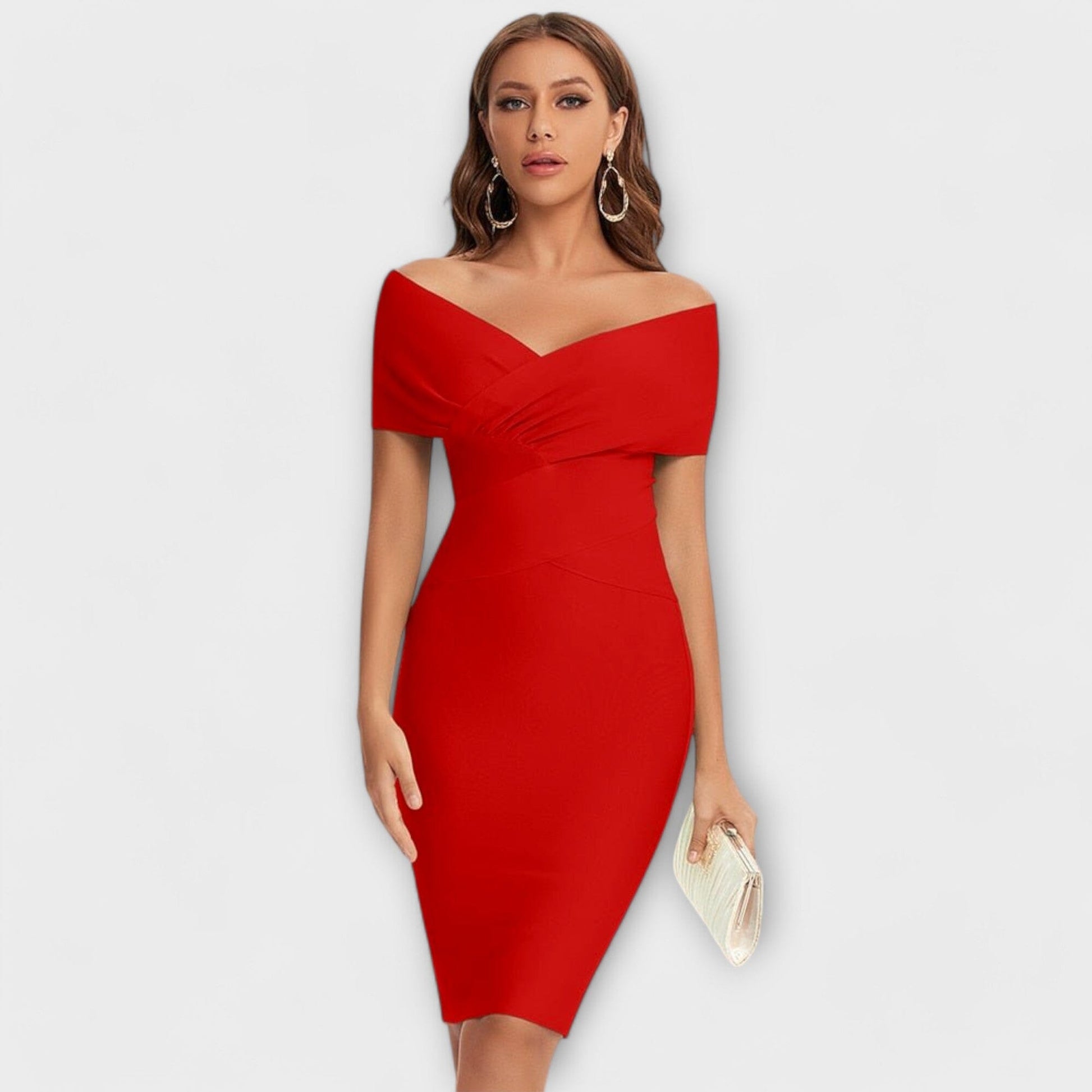 Vestido elegante con escote en V Vestido elegante con escote en V A minha loja Rojo XS