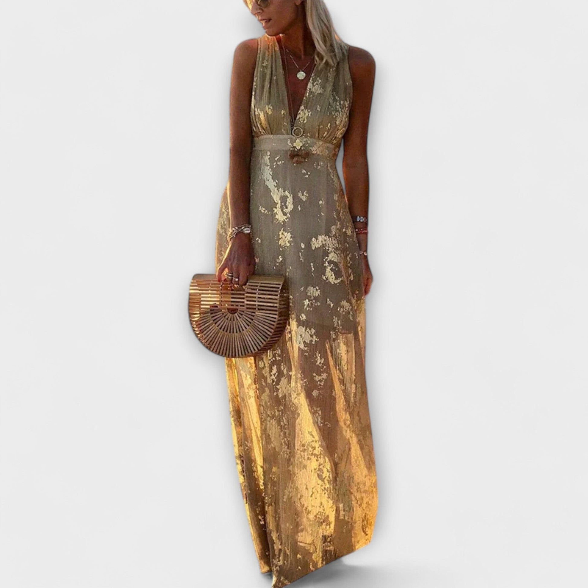 Vestido fluido con escote en V y detalles de lentejuelas Vestido fluido con escote en V y detalles de lentejuelas A minha loja